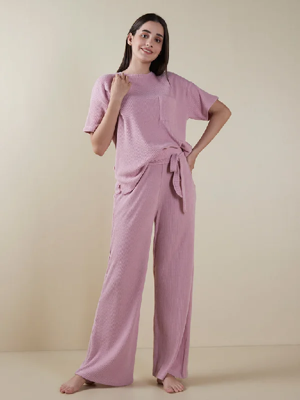 Wunderlove Pink Ribbed Track Pants Modern Bootcut Pants