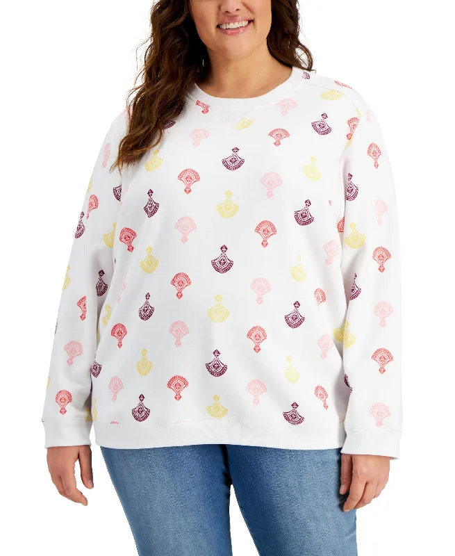 Karen Scott Plus Sunset Scallop Sweatshirt Hoodie with Applique Textured Unique