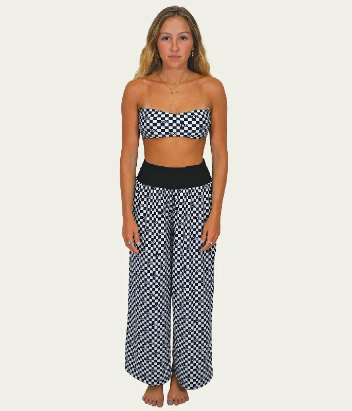 Ladies Checker Pants Wide-Legged Palazzos