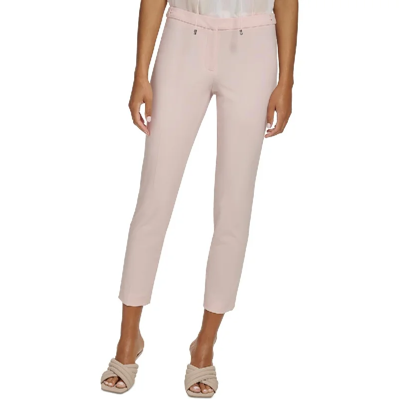 Petites Womens Solid High Rise Ankle Pants Slim-Fit Khaki Pants