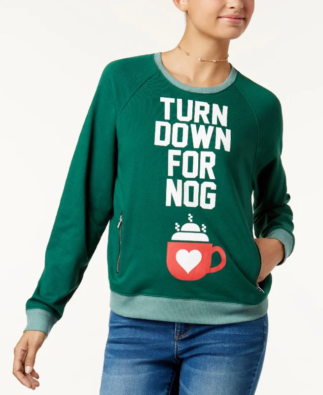 Doe Juniors Turn Down For Nog Raglan Sweatshirt Hoodie with Applique Textured Unique