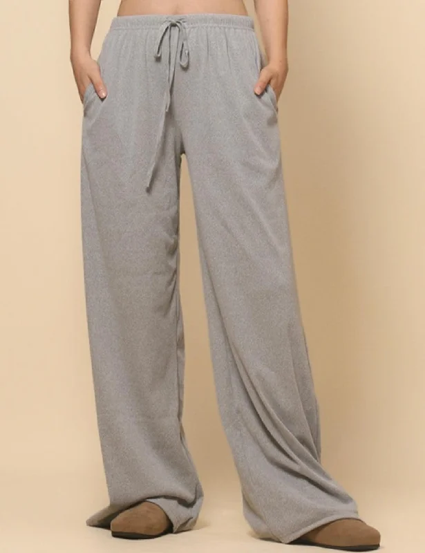 ladies Solid Color Drawstring Wide Leg Pants SKP4784 Comfortable Fleece Pants