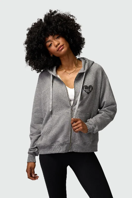 Spiritual Gangster Heart Everyday Zip Hoodie - Heather Grey Hoodie with Crew Neck Simple Timeless