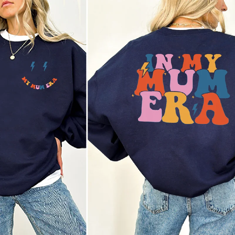 My Mum Era Front & Back Logo Sweatshirt Hoodie with Zipper Placket Modern Functional