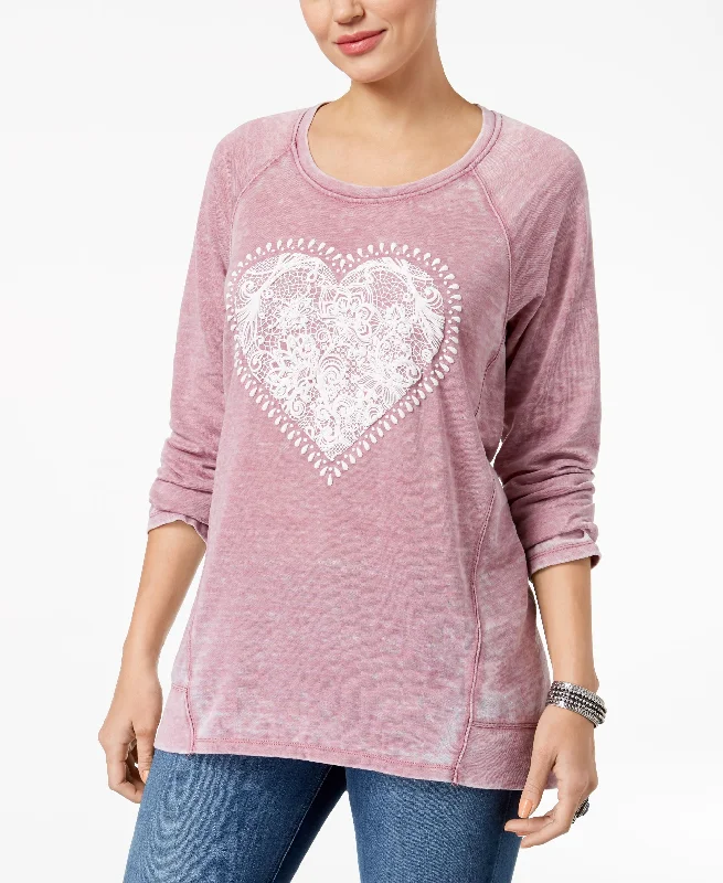 Style & Co Heart Graphic Sweatshirt Hoodie with Frayed Bohemian Relaxed