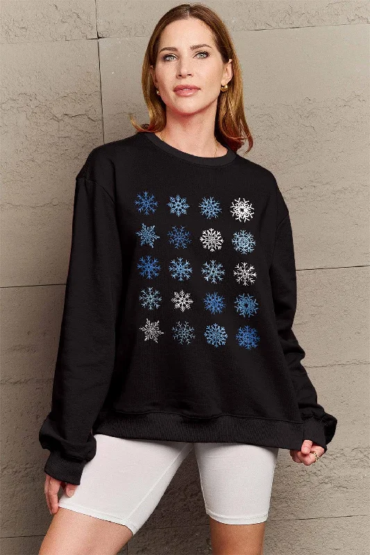 Simply Love Full Size Snowflakes Round Neck Sweatshirt Hoodie with Reflective Safety Nightwear