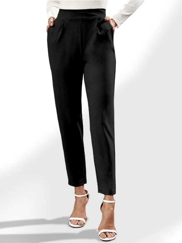 High Waist Straight Pants with Pockets Cozy Fitted Pants