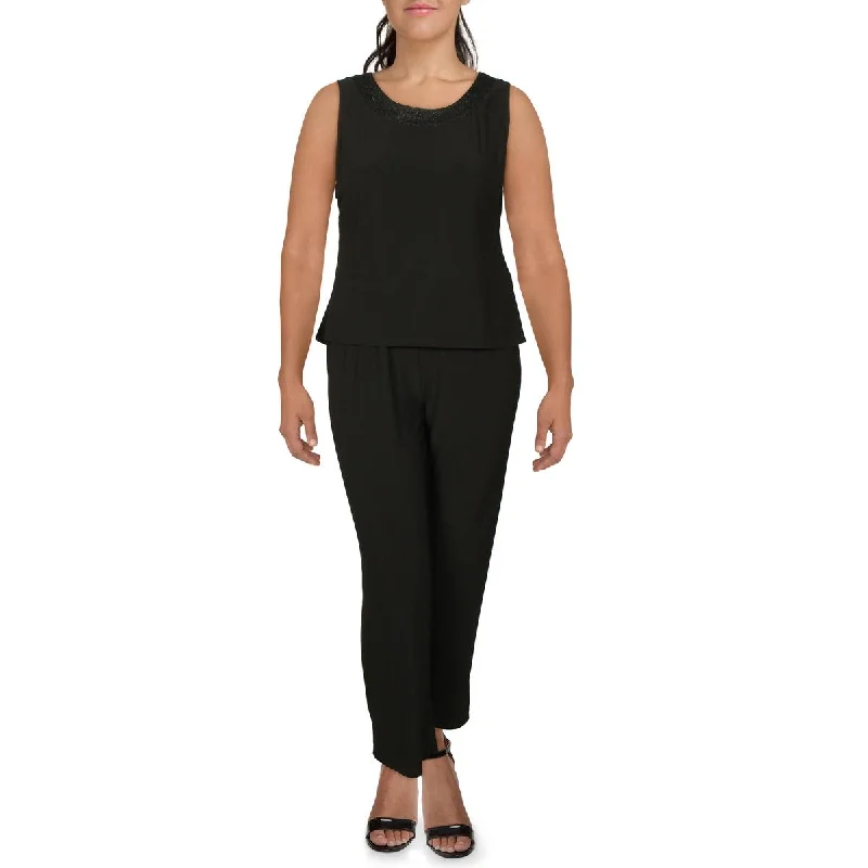 Petites Womens Knit 2PC Pant Suit Lightweight Linen Pants