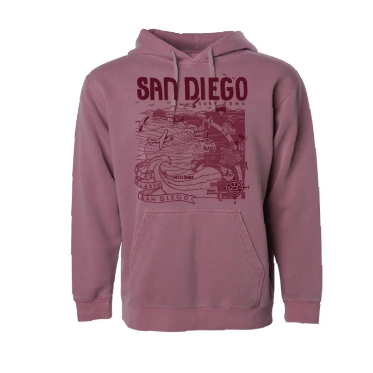 SunDiego Map Hoodie - Pigment Maroon/Rust/Deep Maroon Hoodie with Velcro Closure Adjustable Secure