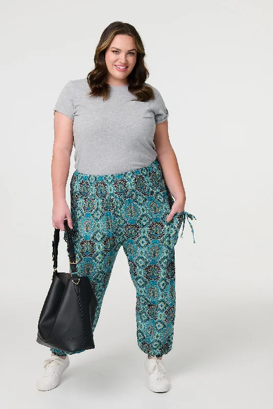Printed Pull On Tapered Pants High-Waist Jeans