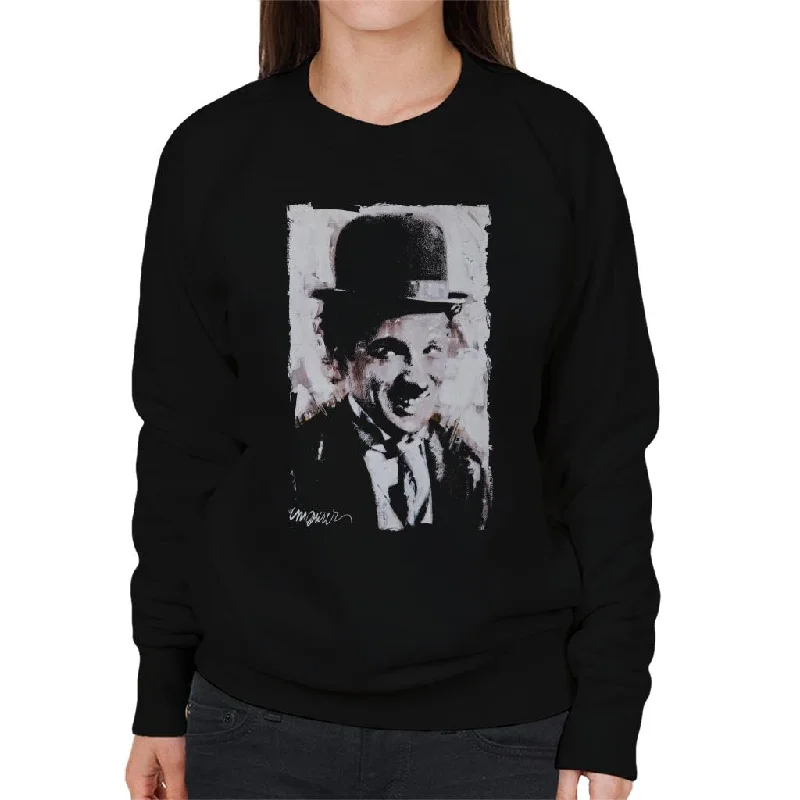 Sidney Maurer Original Portrait Of Charlie Chaplin Smiling Women's Sweatshirt Hoodie with Camouflage Military Edgy