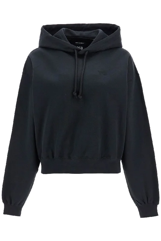 Boxy Hoodie With Hood  - Black Hoodie with Rolled Sleeves Casual Relaxed