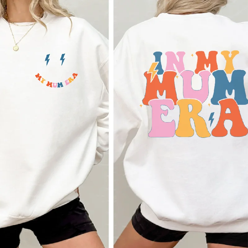 My Mum Era Front & Back Logo Sweatshirt Hoodie with Relaxed Fit Easy Casual