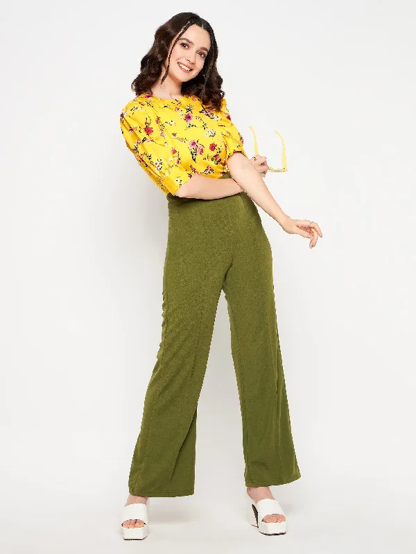 High Waisted Stretchy Parallel Pants Trendy Wide-Leg Pants