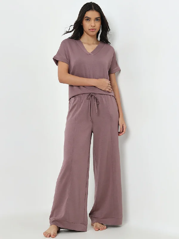 Wunderlove Dusty Pink Soft Touch High-Rise Lounge Pants Trendy Tapered Pants