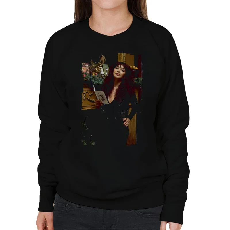 TV Times Kate Bush Holding A Christmas Card Women's Sweatshirt Hoodie with Ribbed Neckline Snug Warm