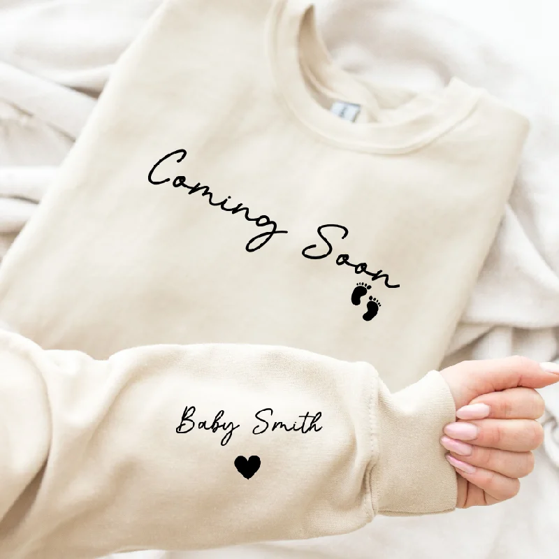 Baby Announcement Personalised Sleeve Sweatshirt Hoodie with Drop Shoulder Relaxed Streetwear