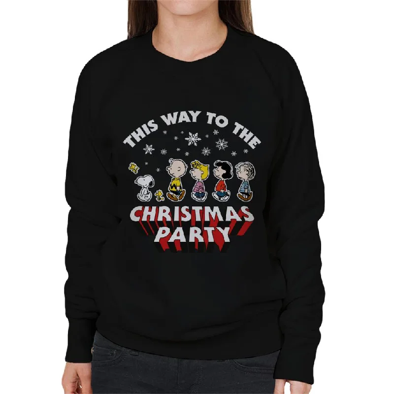 Peanuts Christmas This Way To The Christmas Party Women's Sweatshirt Hoodie with Drawstring Waist Adjustable Fitted