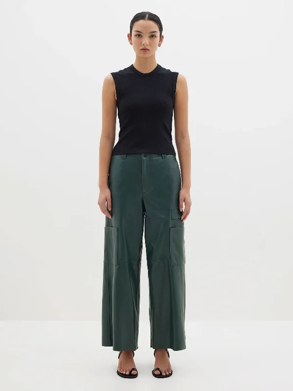 leather wide leg pant High-Waist Trousers