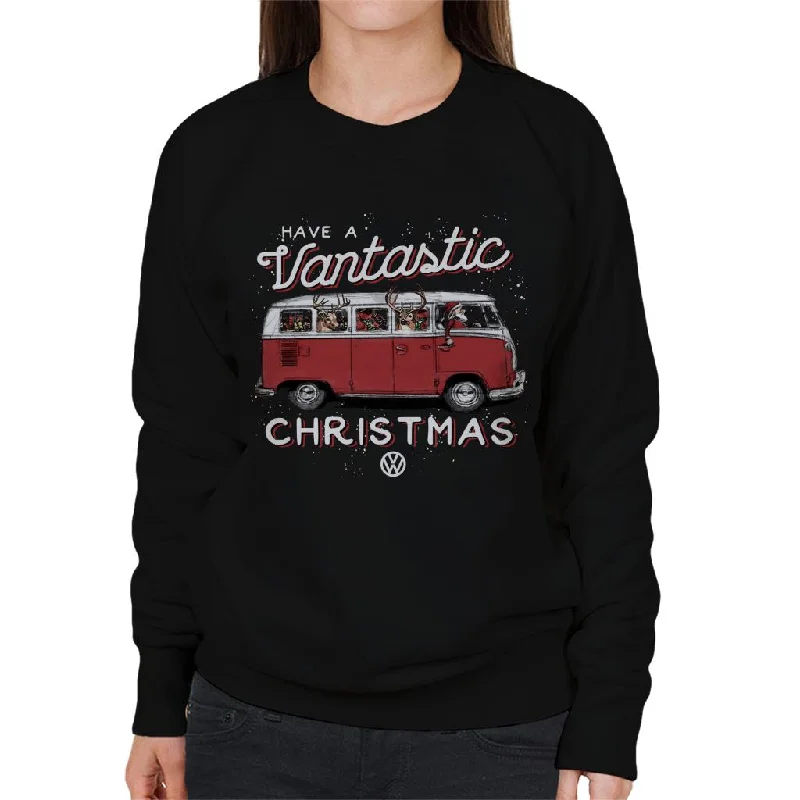 Volkswagen Christmas Camper Van Have A Vantastic Christmas Women's Sweatshirt Hoodie with Hem Elastic Stretchable Comfortable