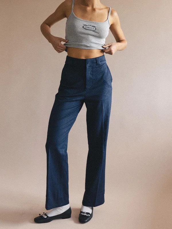 Danny Pinstripe Pant - Station Navy Comfortable Pleated Pants