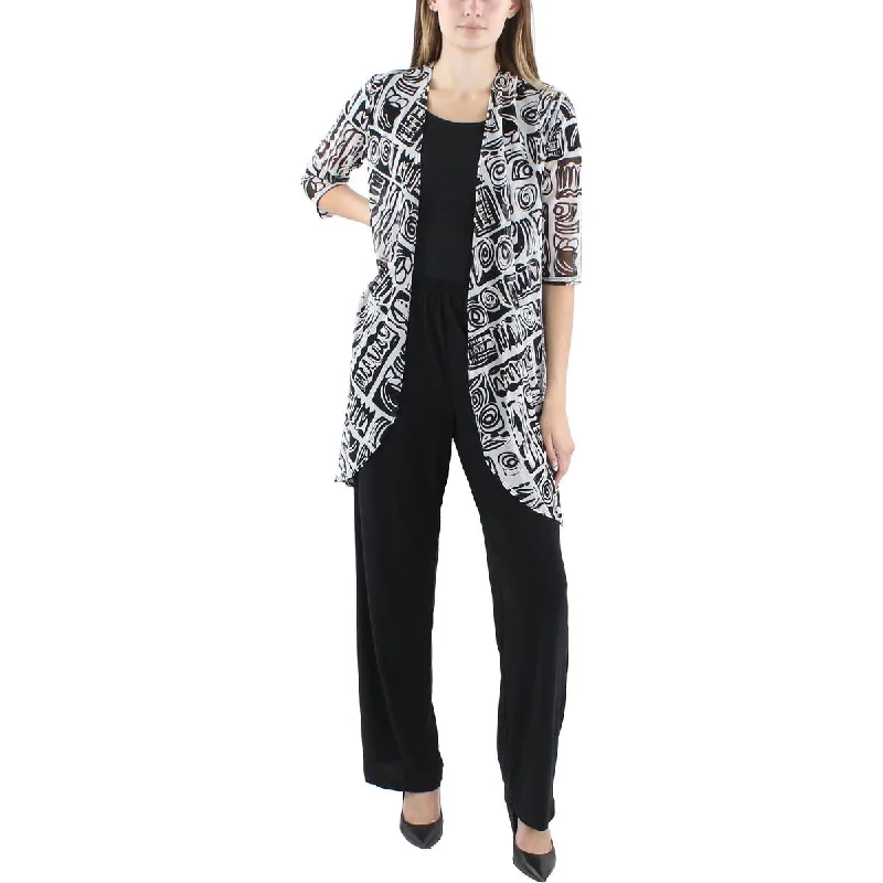 Womens 2PC Duster Pant Suit Classic Cropped Pants