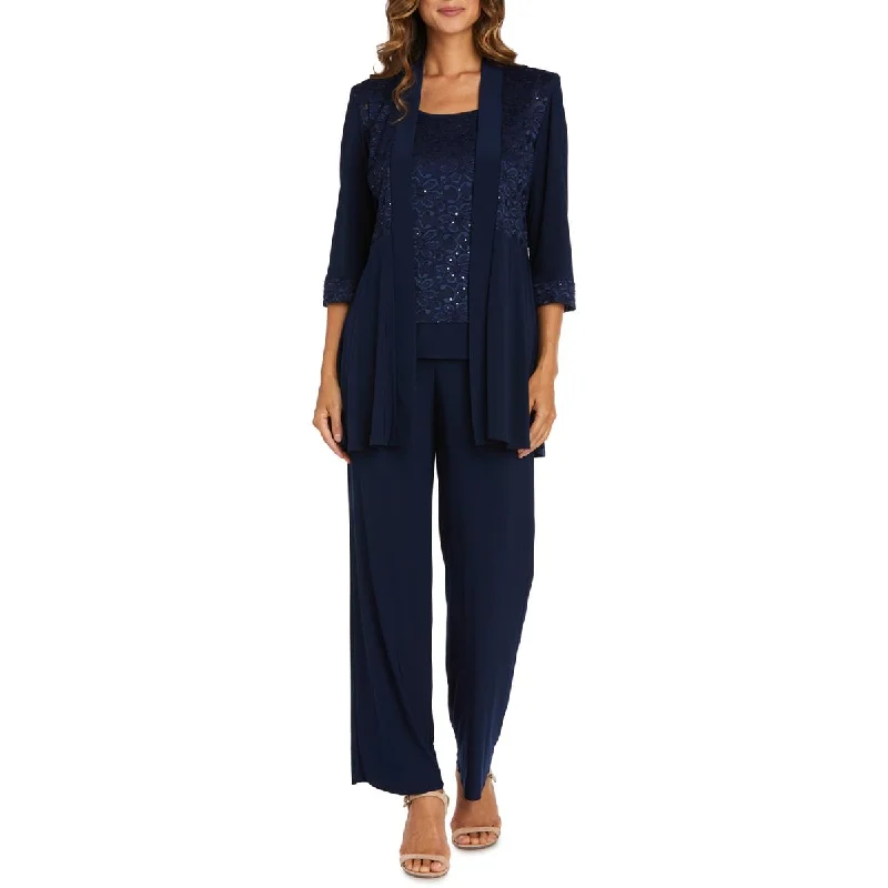Womens Lace Sequined Pant Suit Wide-Legged Palazzos