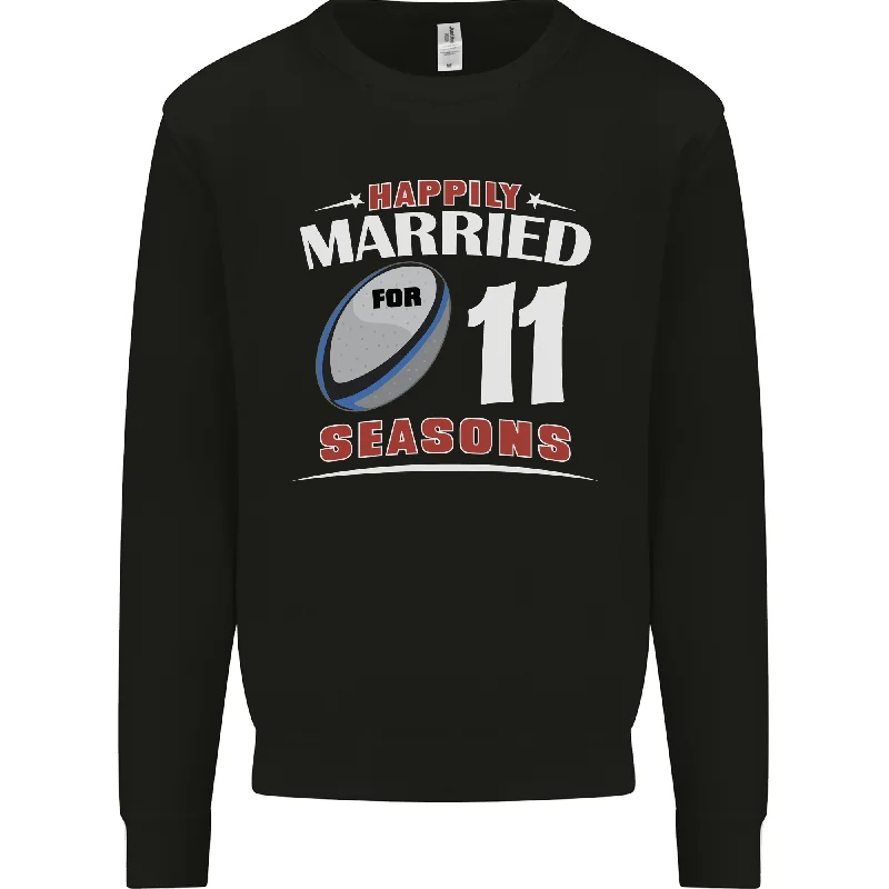 11 Year Wedding Anniversary 11th Rugby Mens Sweatshirt Jumper Hoodie with Side Slits Relaxed Casual