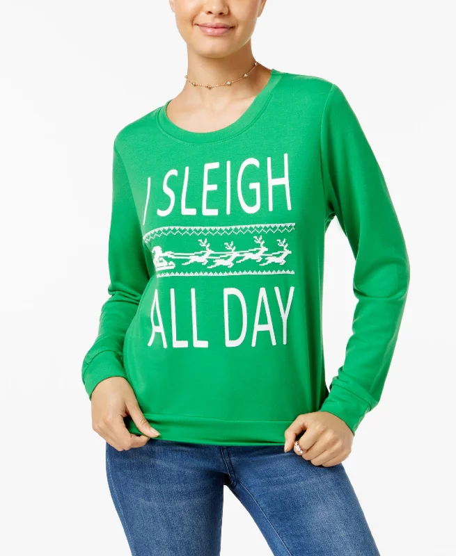 Rebellious One Juniors Sleigh All Day Graphic Sweatshirt Hoodie with Pocket Utility Practical