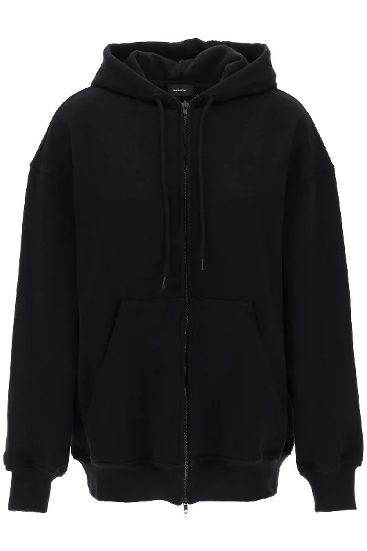 Oversized Zip-up Hoodie  - Black Hoodie with Tied Waist Feminine Flattering