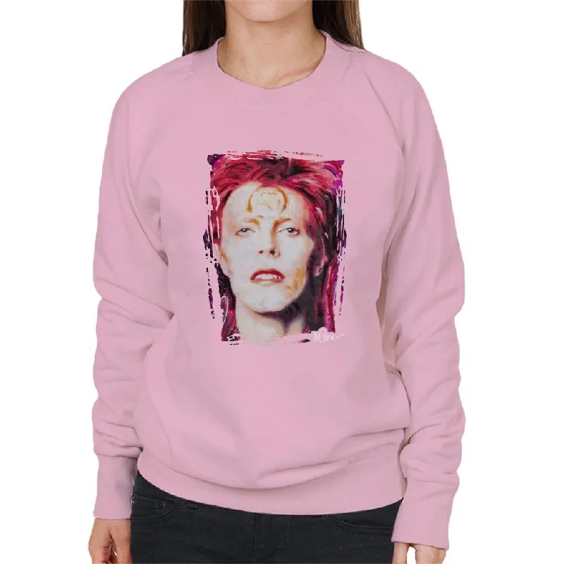 Sidney Maurer Original Portrait Of David Bowie Red Hair Women's Sweatshirt Hoodie with Hem Drawcord Adjustable Customizable