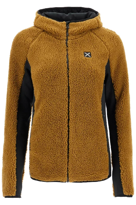 Sherpa Zip-up Sweatshirt  - Brown Hoodie with Tied Waist Feminine Flattering