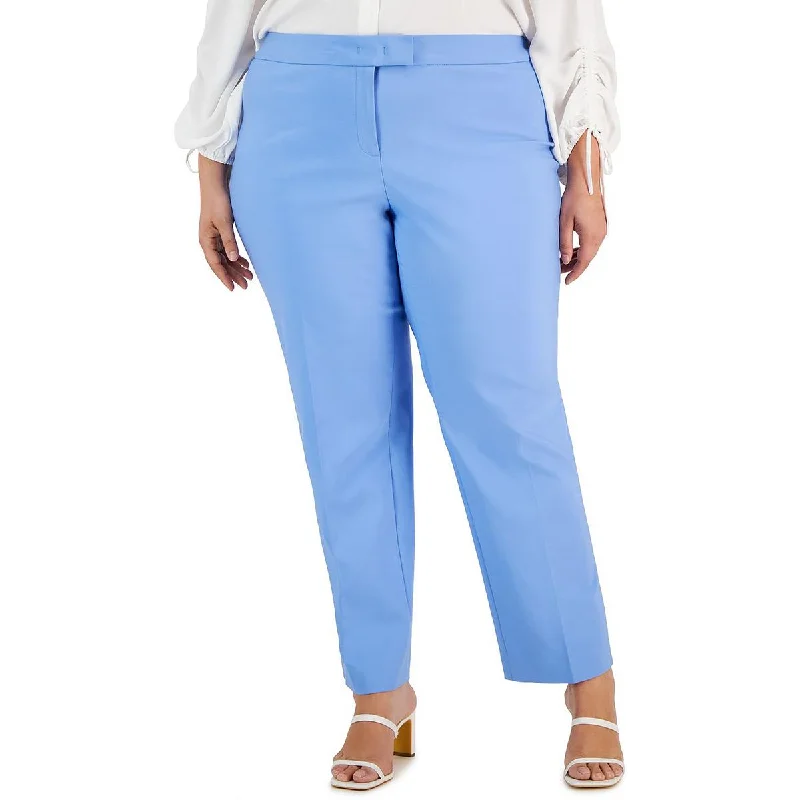 Womens High Rise Solid Straight Leg Pants Trendy Wide-Legged Trousers