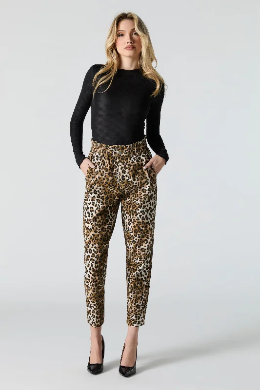 Cheetah Print Paperbag Pant Casual Sweatpants Style