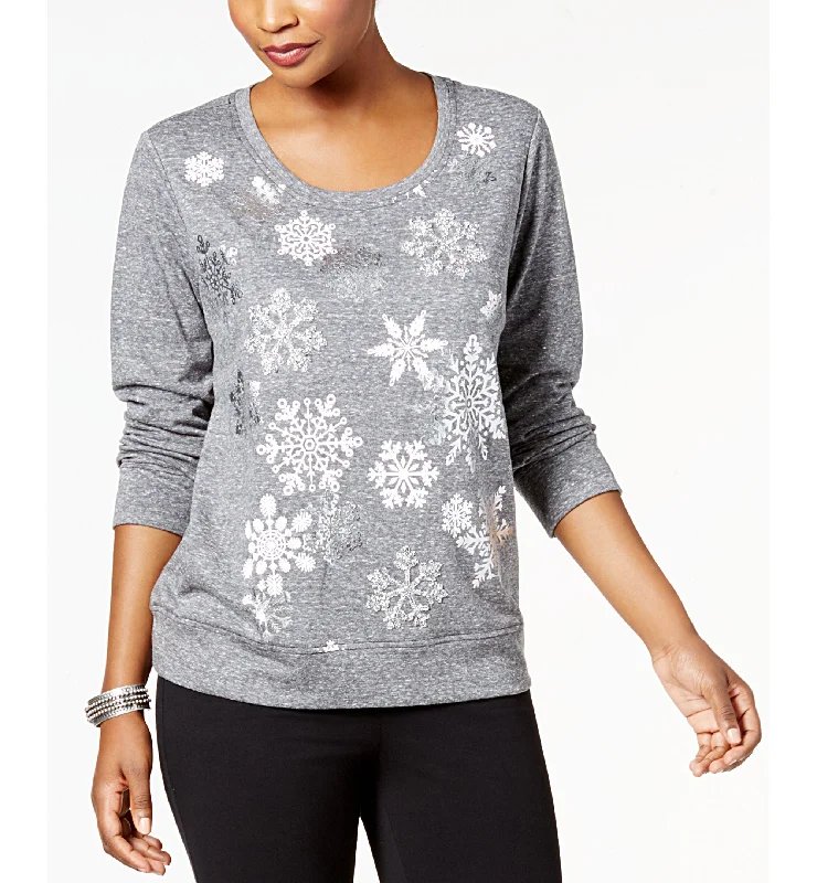 Style & Co Petite Snowflake Embellished Sweatshirt Hoodie with Fur Luxurious Winter