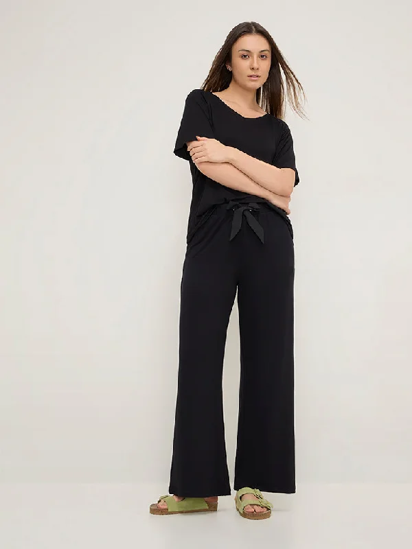 Wunderlove Black High-Rise Supersoft Lounge Pants Soft Cotton Pants