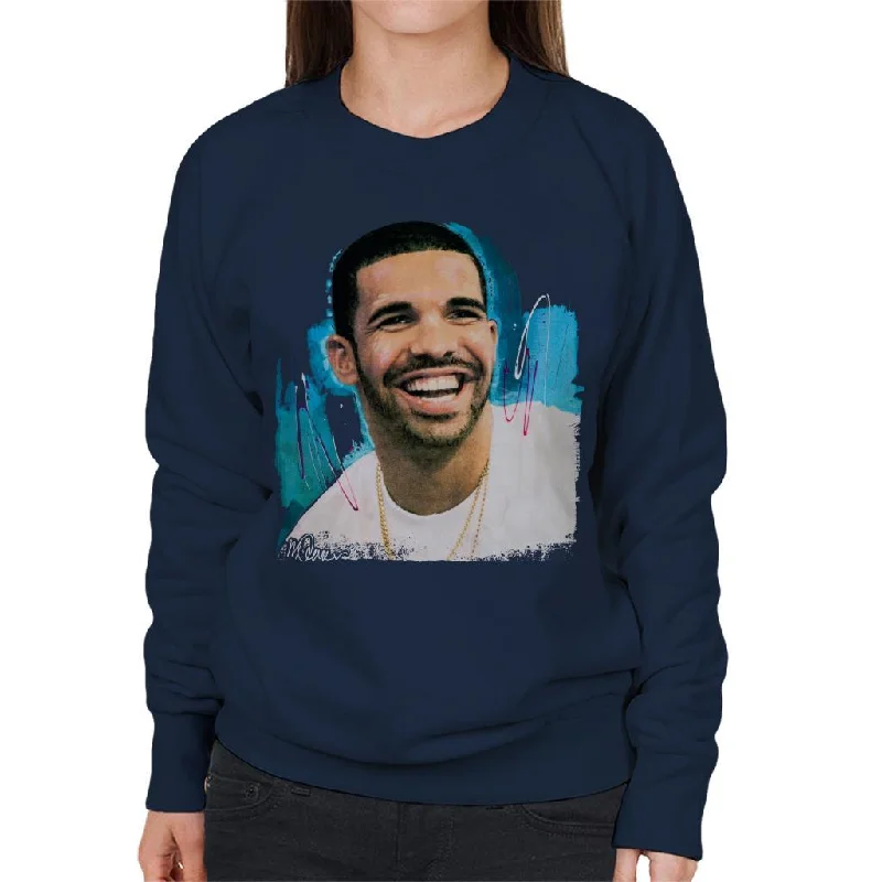 Sidney Maurer Original Portrait Of Drake Smiling Women's Sweatshirt Hoodie with Monochrome Minimalist Simple