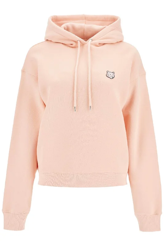 'bold Fox Head Comfort Fit Sweatshirt  - Pink Hoodie with Applique Textured Unique