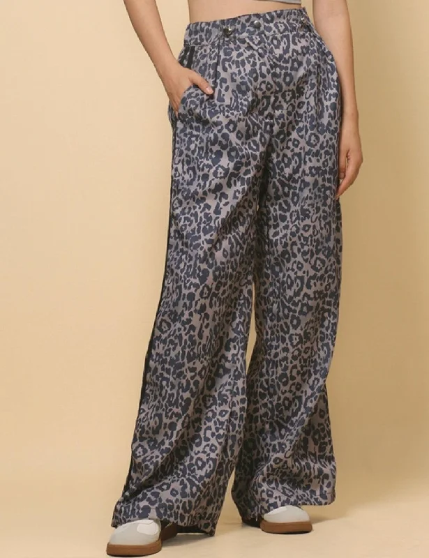 Ladies Woven High Waist Leopard Wide Leg Pants SKP4729 Casual Yoga Pants