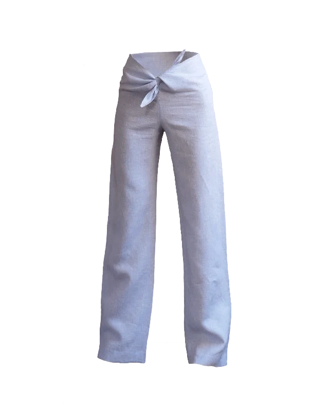 Pastel Bow Pants in Ice Blue Relaxed Linen Pants