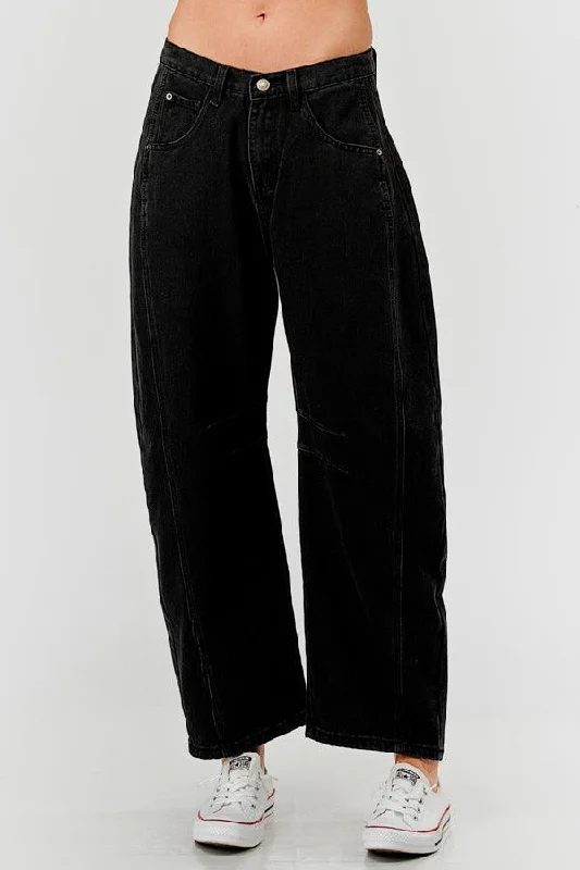 Relaxed Mid Rise Barrel Denim Pants SKP522 Classic Pleated Pants