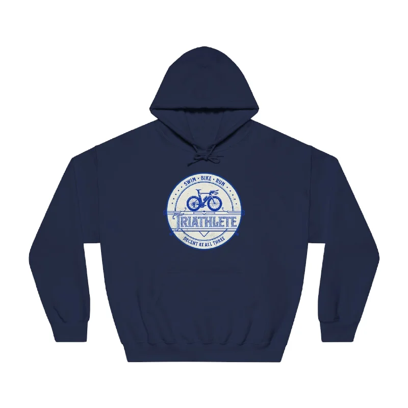 Triathlete - Decent at All Three (Blue) Hoodie - Unisex Graphic Hoodie Design Print