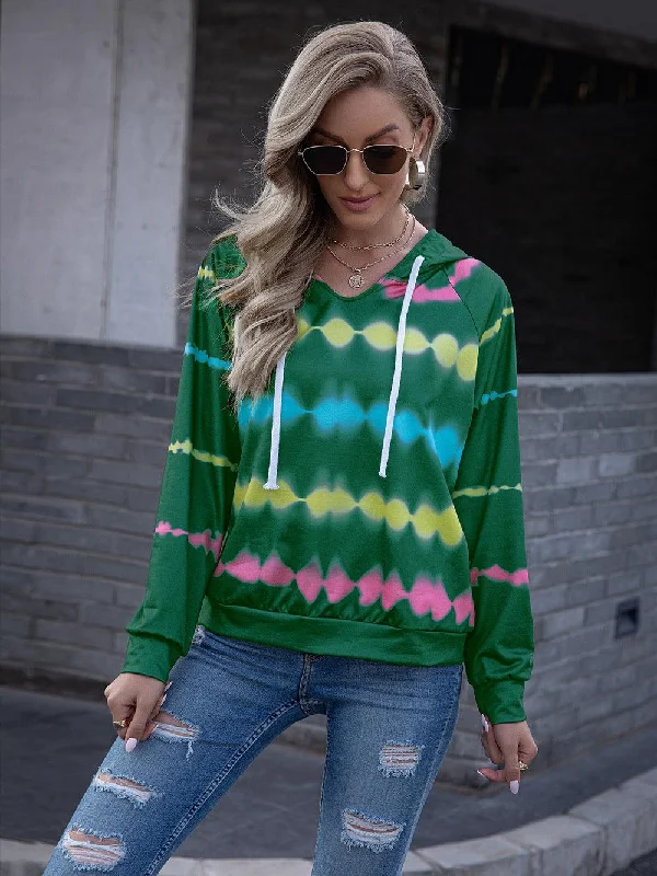 Full Size Tie Dye Raglan Sleeve Hoodie in 3 Colors Hoodie with Slit Hem Functional Movement