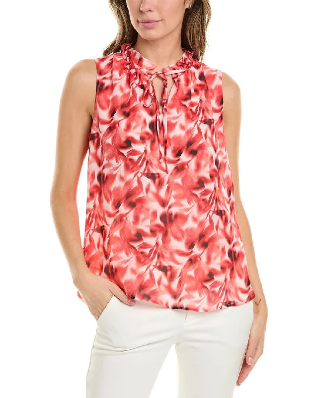 Anne Klein Ruffle Neck Blouse Sleeveless Chiffon Blouse