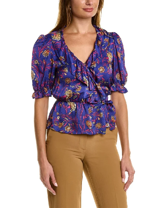 ba&sh Hammered Satin Wrap Blouse Cotton Casual Blouse