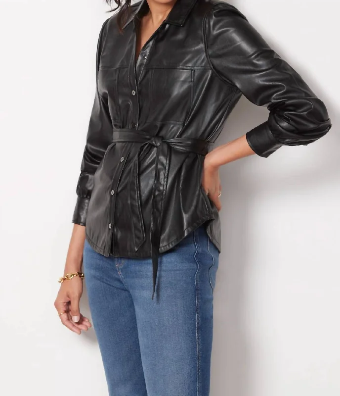 Belize Shacket In Black Playful Puff Blouse