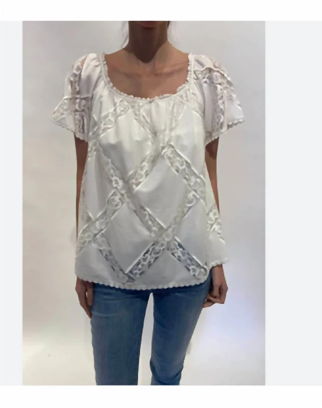 Big Sur Lace Blouse In White Embroidered Cotton Blouse