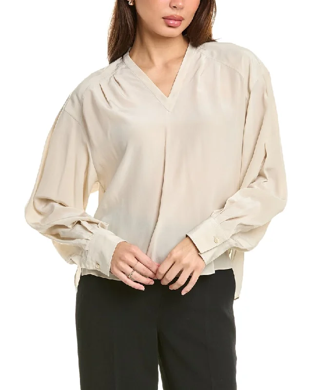 Brunello Cucinelli Silk Blouse Satin Drape Blouse