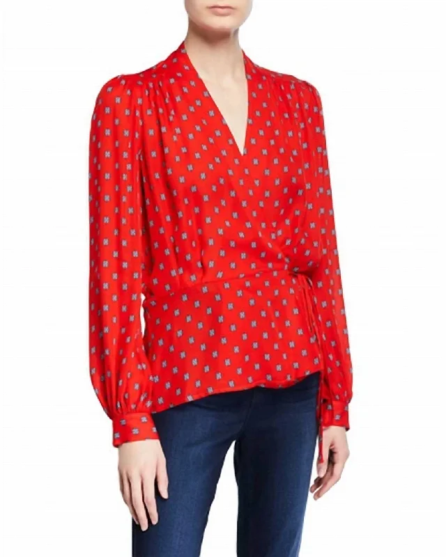 Cara Wrap Blouse In Royal Red Maestro Stylish Wrap Blouse