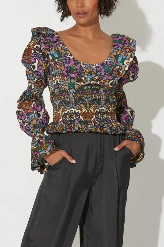 Carmilla Blouse In Mosaic Ikat Sleeveless Summer Blouse